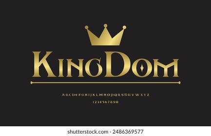 Alfabeto real. Fuente vintage impresionante de la serie, tipo minimalista para el logotipo retro del rey, titular dorado, monograma dorado, letras elegantes y tipografía. Letras de estilo Elite, diseño tipográfico de Vector