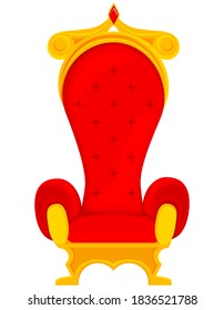 Royal armchair in cartoon style. Red and gold king throne.