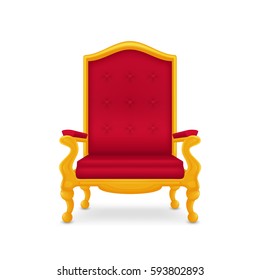 Royal armchair of gold. Red throne. Isolated on white background.