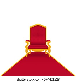 Royal Armchair Of Gold. Red Throne, Isolated On White Background. Red Carpet.