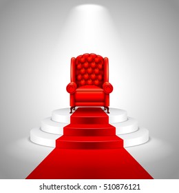 Royal armchair on stairs with red carpet vector background