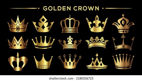 Royal attribute golden crown isolated on black background, stock vector illustration