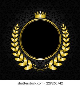 Royal background with a crown and laurel wreath
