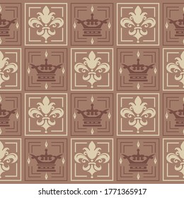 Royal background pattern. Colors used: brown, beige. Wallpaper texture. Vintage seamless floral pattern. Vector image background