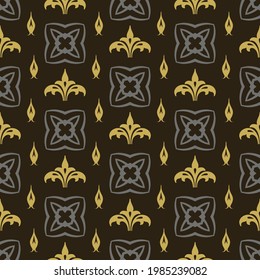 Royal background pattern with decorative elements on black background, wallpaper. Seamless pattern, texture. Vector art