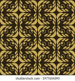Royal background pattern with decorative gold ornaments on black background. Seamless pattern, texture. Vector art