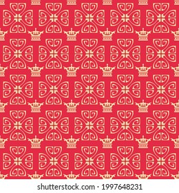 Königliches Hintergrundmuster mit dekorativem Ornament auf rotem Hintergrund, Tapete. Nahtloses Muster, Textur. Vektorbild