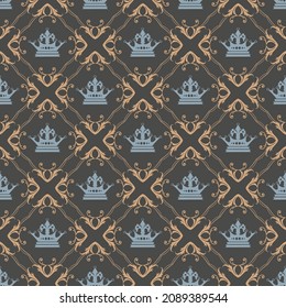 Royal background pattern with decorative ornaments on a dark background. Fabric texture swatch, seamless wallpaper. Vector illustration