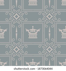 Royal background wallpaper, seamless pattern. Colors: silvery tones. Pattern for a seamless texture. Perfect for fabrics, covers, posters, home decor or wallpaper. Vector background image