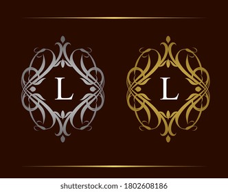 Royal Badge L Letter Logo. Luxury vintage emblem with beautiful classy floral ornament. Vintage Frame design Vector illustration.