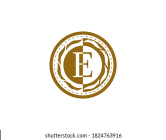 Royal Badge Letter E Logo. Luxury gold calligraphic emblem with beautiful classic floral ornament. Classy Frame design Vector illustration.