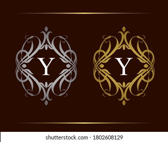 Royal Badge Y Letter Logo. Luxury vintage emblem with beautiful classy floral ornament. Vintage Frame design Vector illustration.