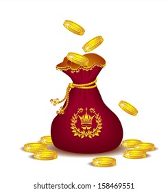 Royal bag with gold coins or  Concept of profit 