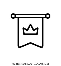 A royal banner in line icon style, attached to a horizontal pole. Great for kingdoms, battle standards, and fantasy elements.