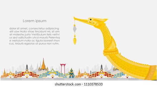 The Royal Barge Suphannahong in Thailand and Landmarks and travel place,temple background