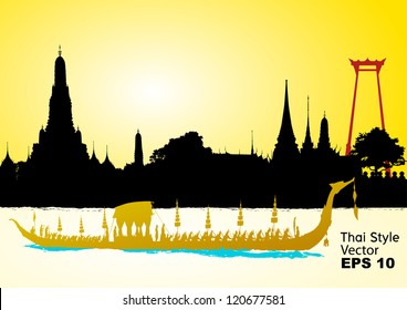 Royal Barge Suphannahong, Wat Arun, Bangkok, Vector