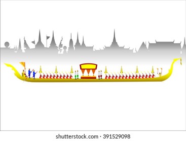 Royal Barge Suphannahong, Wat Arun, Bangkok, Vector