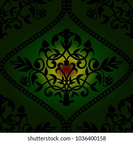 Royal Barocco seamless pattern on green background Vector design