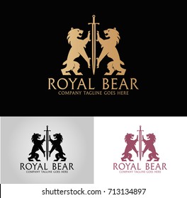 Royal Bear Logo. Three versions. Easy to change size, color and text. 