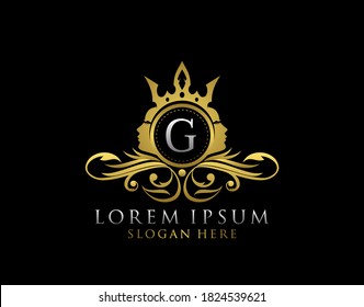 Royal Beauty Logo With G Letter. Luxury Gold Floral Badge With Beauty Woman Face Shape perfect for salon, spa, cosmetic, Boutique, Jewelry.