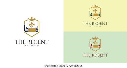 Royal Bed Emblem Logo with Crown – Luxury Hotel, Resort Hospitality Branding