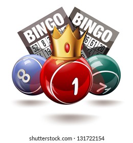 Royal bingo or lottery balls and cards