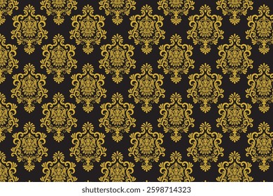Royal black and gold damask pattern, exuding grandeur and sophistication. Perfect for high-end branding, wallpaper, and luxury textiles.