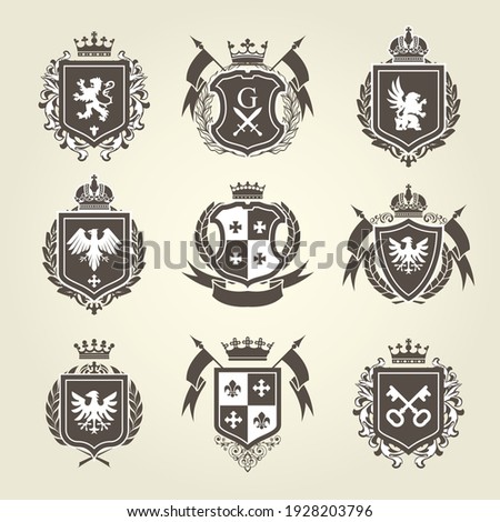 Royal blazons and coat of arms - knight heraldic emblems