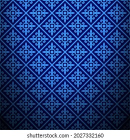 Royal blue background with classic heraldic pattern. Fleur-de-lis french symbols. Elegant vintage wallpaper with abstract decorative pattern.