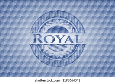 Royal blue badge with geometric pattern.