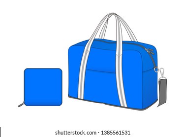 Royal Blue Duffle Bag With Removable Shoulder Strap, Sports Gym Bag With Stripe Handle And Front Pocket, Spare Bag, Vector Illustration Sketch Template Isolated On White Background