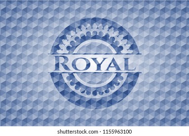 Royal blue emblem with geometric pattern.
