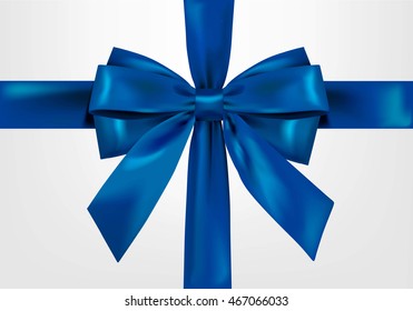 Royal blue gift satin bows with ribbons. Detailed and realistic Vector illustration.