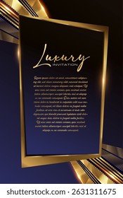 Royal Blue e Golden Abstract Convite Poster, Art Deco Flyer Layout com Estilo Gráfico Premium. Layout de folheto clássico com quadro elegante e elementos decorativos modernos


