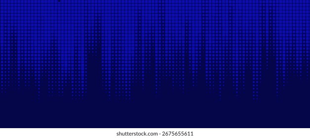 El patrón de cuadrícula azul real con cuadrados desvanecidos crea un diseño abstracto, ilustrando un paisaje digital con formas pixeladas y transiciones de color dinámicas para un fondo moderno