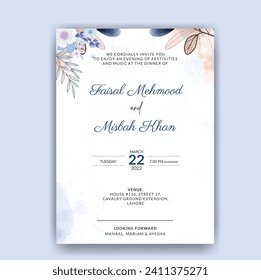 Royal Blue Invitation Card. Illustrator and designer. Wedding Invites, save the date, Birthday Invites, Video Invites, E-Cards.