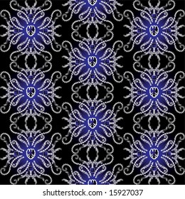 Royal blue seamless repeat design with shield and dragon