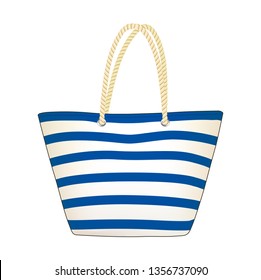 royal blue stripe tote bag, summer beach bag, shopping bag, vector illustration sketch template