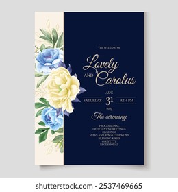 Royal Blue Watercolor Floral Wedding Card.Illustrator e designer. Convites de casamento, salvar a data, Convites de aniversário, Convites de vídeo, E-Cards.