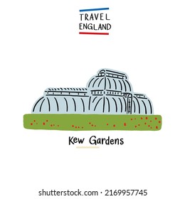 Royal Botanic Gardens Kew London Hand Drawn Color Illustration