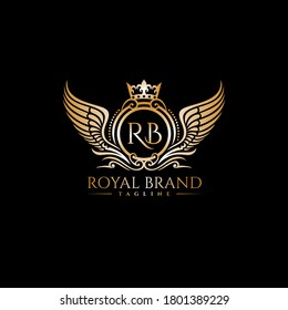 Royal Brand Elegant Logo - Gold Fancy Letter Initial Crest Design - Luxury Golden Wing Monogram Vector Illustration