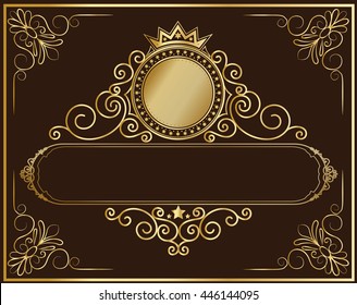 Royal brand gold frame Vintage Decorative Elements Flourishes Calligraphic Ornament. Elegant emblem template monogram luxury frame. Royal line logo. Vector sign for restaurant, boutique