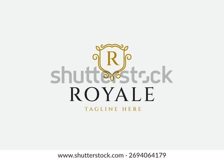 Royal brand logo design template. Luxury gold logo design concept. line art outline frame style