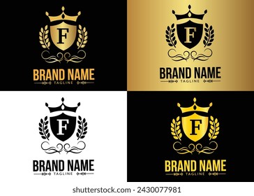 Royal Brand Luxury Crest With Latter F Logo .