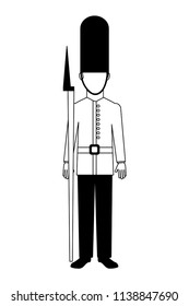 royal british guard with bearskin hat and weapon