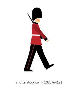 Royal British Guardsman. Grenadier. Soldier Of The Royal Guard. Flat Vector Illustration On White Background