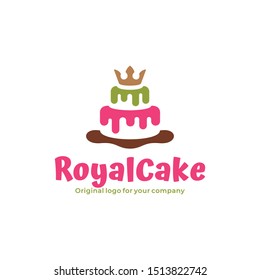 Royal cake logo with crown isolated on white background. Creative food logo inspiration. can be used as symbols, brand identity, icons, or others. Color and text can be changed according to your need.