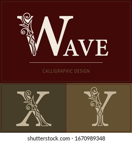 Royal Capital Letter W, X, Y. Graceful Elegant Style. Line Art Logo Design. Vintage Creative Drawn Emblem  Vector illustration