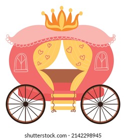 Royal carriage. Fairytale king and queen cartoon transport