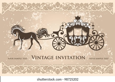 Royal carriage with  horse on the grunge background